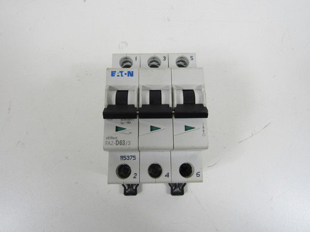 Eaton FAZ-D63/3 Miniature Circuit Breakers (MCBs) FAZ 3P 63A 480V 50/60Hz 3Ph EA
