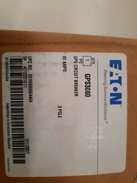 Eaton GPS3080 Molded Case Breakers (MCCBs) GPS 3P 80A 480V 50/60Hz 3Ph G Frame