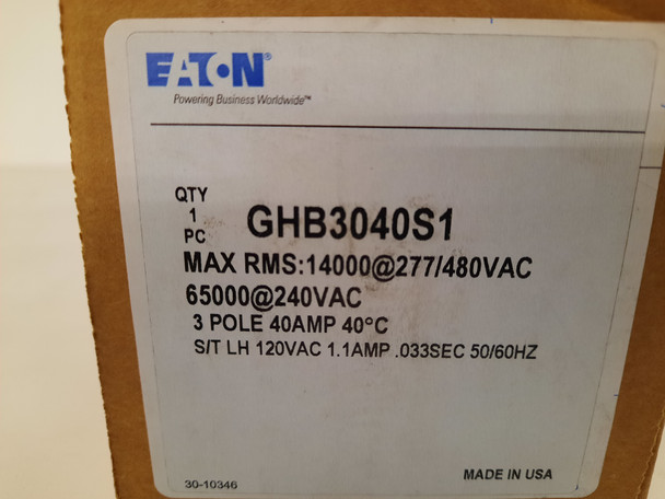 Eaton GHB3040S1 Molded Case Breakers (MCCBs) 3P 40A 480V EA