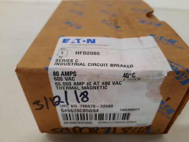 Eaton HFD2080 Molded Case Breakers (MCCBs) HFD 2P 80A 600V 50/60Hz 2Ph F Frame EA