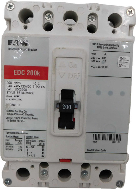 Eaton EDC3200 Molded Case Breakers (MCCBs) EDC 3P 200A 240V 50/60Hz 3Ph F Frame