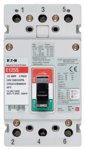 Eaton EGS3125FFG Molded Case Breakers (MCCBs) EGS 3P 125A 480V 50/60Hz 3Ph EG Frame EA