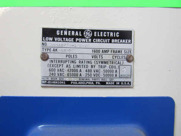 156A5974-201-SW Air Circuit Breakers (ACBs) AK-2A-50 3P 1600A 600V 60 Cycles