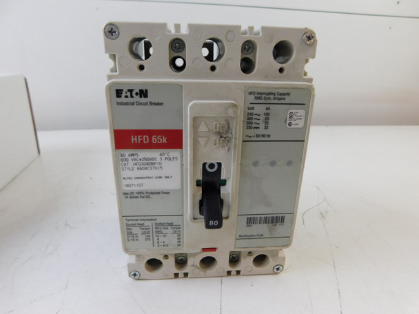 Eaton HFD3080 Molded Case Breakers (MCCBs) HFD 3P 80A 600V 50/60Hz 3Ph F Frame EA