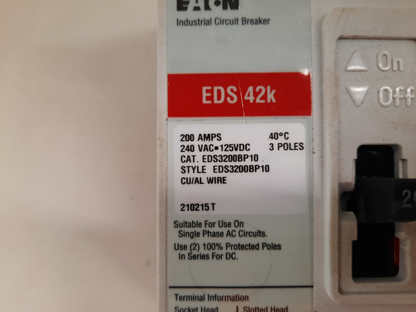Eaton EDS3200 Molded Case Breakers (MCCBs) EDS 3P 200A 240V 50/60Hz 3Ph F Frame