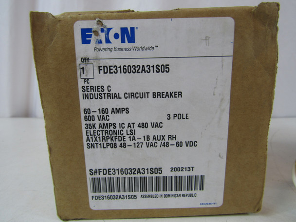 Eaton FDE316032A31S05 Molded Case Breakers (MCCBs) FDE 3P 60-160A 600V 50/60Hz 3Ph F Frame