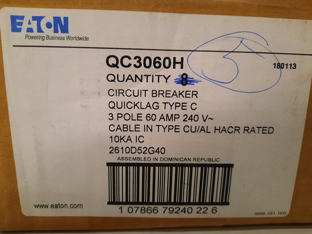 Eaton QC3060H Miniature Circuit Breakers (MCBs) 3P 60A 240V EA