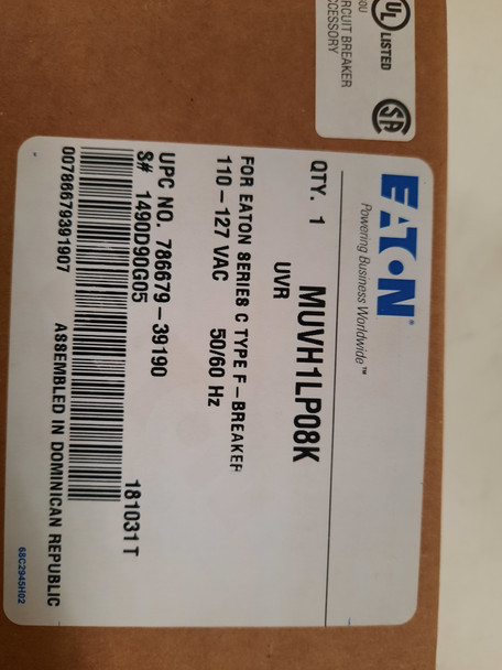 Eaton MUVH1LP08K Circuit Breaker Accessories Undervoltage Release 110-127VAC 50/60Hz F Frame