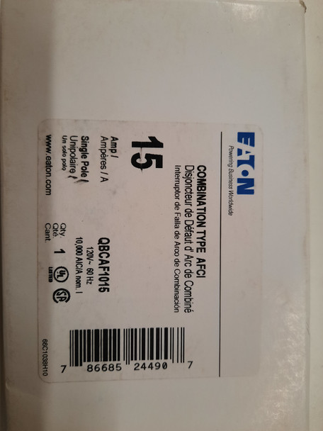 Eaton QBCAF1015 Miniature Circuit Breakers (MCBs) QB 1P 15A 240V 50/60Hz 1Ph