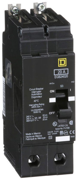 Square D EGB24020 Molded Case Breakers (MCCBs) EGB 2P 20A 600V 50/60Hz 2Ph EA