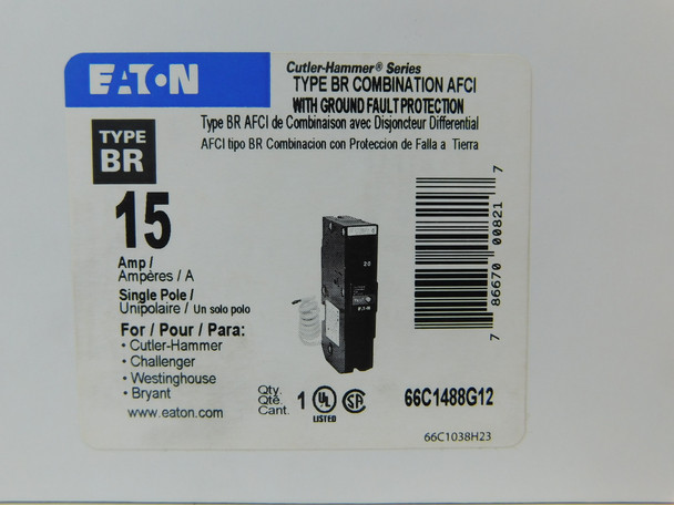 Eaton 66C1488G12 Miniature Circuit Breakers (MCBs) BR 1P 15A 120V 50/60Hz 1Ph EA