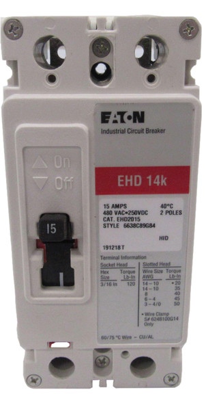 Eaton EHD2015 Molded Case Breakers (MCCBs) EHD 2P 15A 480V 50/60Hz 2Ph F Frame Thermal Magnetic