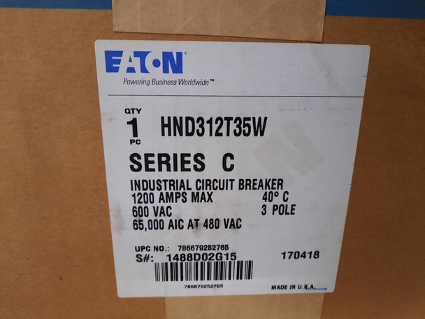 Eaton HND312T35W Molded Case Breakers (MCCBs) HND 3P 1200A 600V 50/60Hz 3Ph N Frame