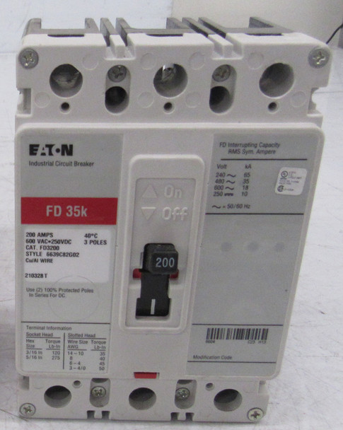 Eaton FD3200 Molded Case Breakers (MCCBs) FD 3P 200A 600V 50/60Hz 3Ph F Frame EA Thermal Magnetic