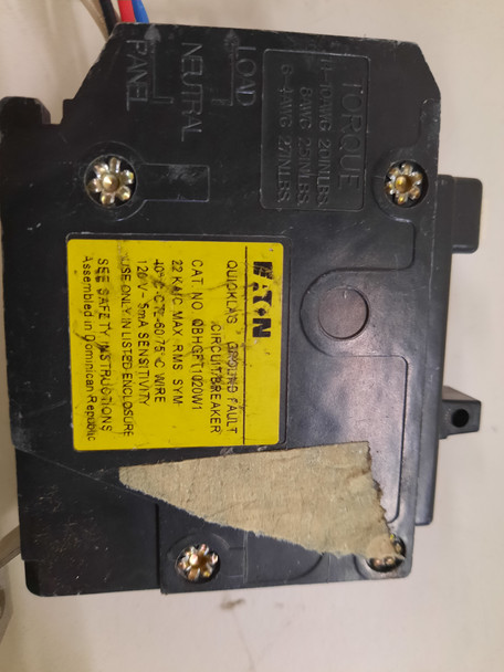 Eaton QBHGFT1020W1 Miniature Circuit Breakers (MCBs) QB 1P 20A 120V 50/60Hz 1Ph