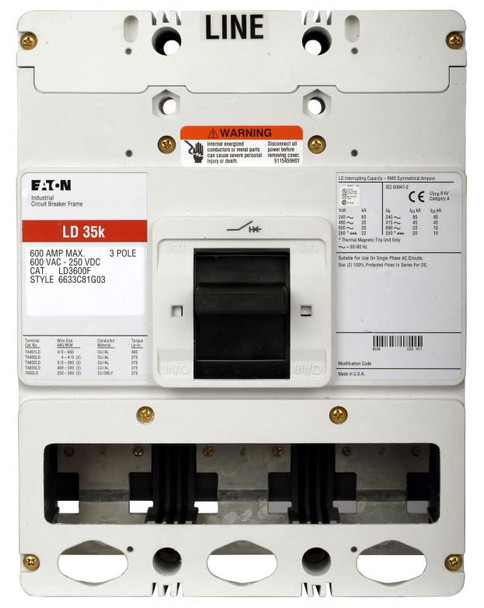 Eaton HLDB3600FT33W Molded Case Breakers (MCCBs) HLD 3P 600A 600V 50/60Hz 3Ph L Frame