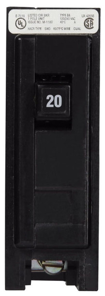 Eaton BAB1020V Miniature Circuit Breakers (MCBs) BAB 1P 20A 240V 50/60Hz 1Ph EA