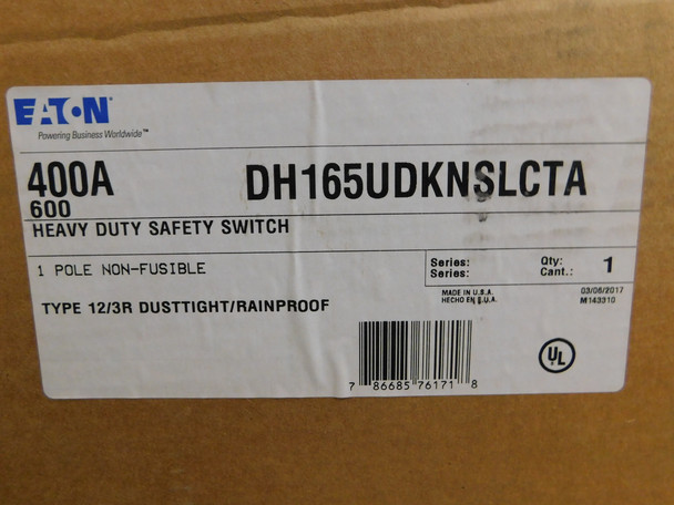 Eaton DH165UDKNSLCTA Safety Switches DH 1P 400A 600V 50/60Hz 1Ph Fusible w/ Neutral 2Wire NEMA 1
