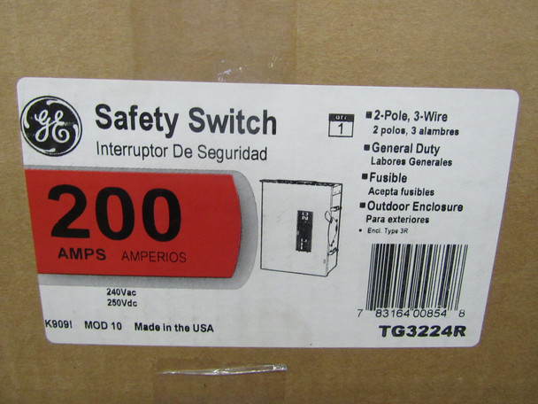 GE TG3224R Safety Switches TG 2P 200A 240V 50/60Hz 1Ph Fusible 3Wire NEMA 3R