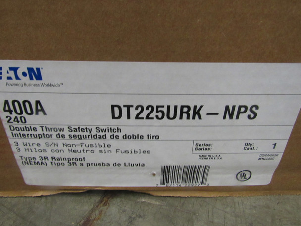 Eaton DT225URK-NPS Safety Switches DT 2P 400A 240V 50/60Hz 1Ph Non Fusible 3Wire EA NEMA 3R