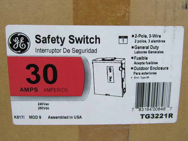 GE TG3221R Safety Switches TG 2P 30A 240V 50/60Hz 1Ph Fusible 3Wire NEMA 3R