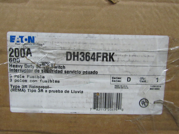 Eaton DH364FRK Safety Switches DH 3P 100A 600V 50/60Hz 3Ph Fusible 3Wire EA NEMA 3R