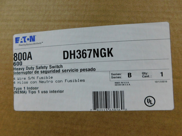 Eaton DH367NGK Safety Switches DH 3P 800A 600V 50/60Hz 3Ph Fusible 4Wire EA NEMA 1