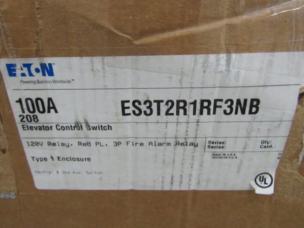 Eaton ES3T2R1RF3NB Safety Switches Elevator Control Switch 3P 100A 208V 50/60Hz 3Ph NEMA 1