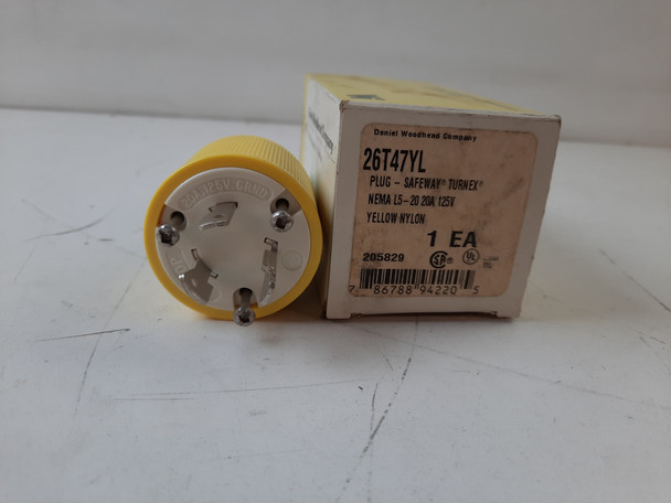 Woodhead 26T47YL Plugs 2P 20A 125V Yellow NEMA 5