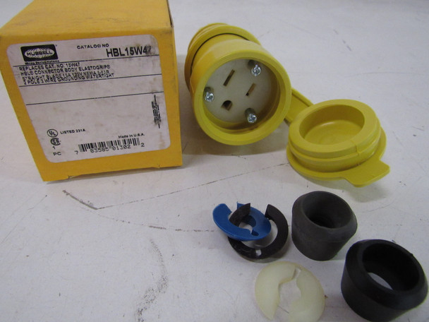 Hubbell HBL15W47 Plug/Connector/Adapter Accessories HBL Connector Body 2P 15A 125V Yellow 3Wire Watertight Female