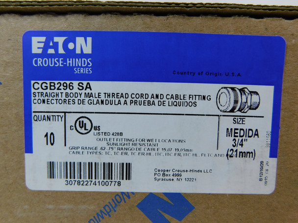 Eaton CGB296-SA Misc. Cable and Wire Accessories Cable Gland