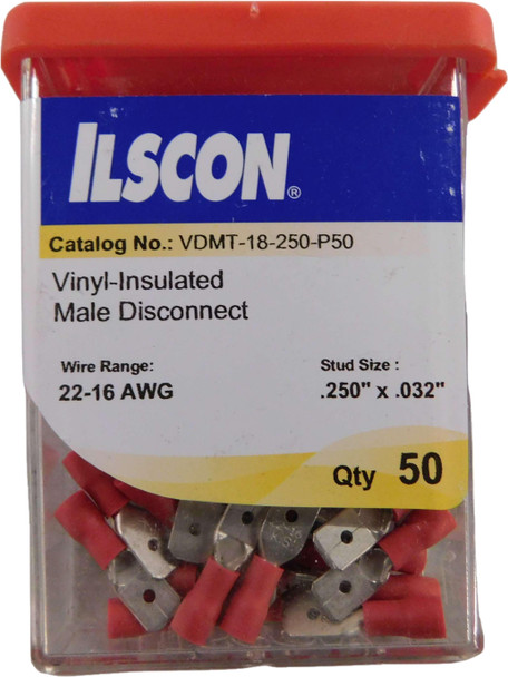 ILSCON VDMT-18-250-P50 Misc. Cable and Wire Accessories Male Disconnects 300V Red 50BOX