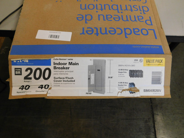 Eaton BR4040B200V Loadcenters and Panelboards BR 1P 200A 120V 50/60Hz 1Ph 3Wire 40Cir 40Sp NEMA 1 Value Pack