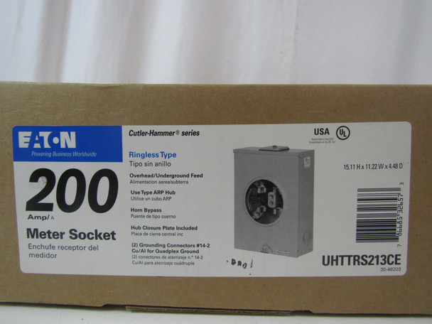 Eaton UHTTRS213CE Meter Sockets Ringless 200A 600V 50/60Hz 1Ph 3Wire 4Jaws