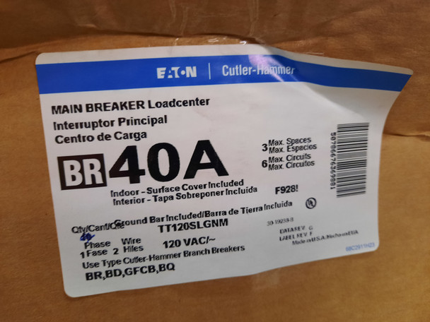 Eaton TT120SLGNM Loadcenters and Panelboards BR 40A 240V 50/60Hz 1Ph 3Wire 5Cir 3Sp Nema 1