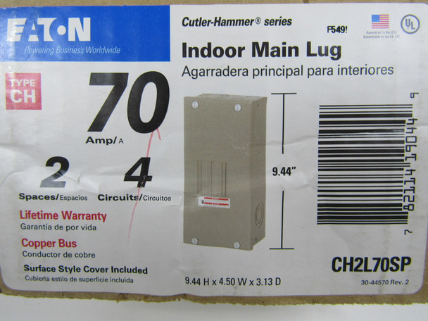 Eaton CH2L70SP Loadcenters and Panelboards CH 70A 240V 50/60Hz 1Ph 3Wire 4Cir 2Sp EA NEMA 1