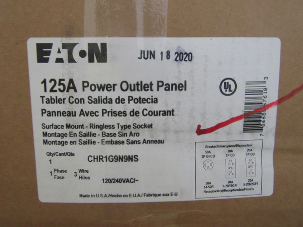 Eaton CHR1G9N9NS Power Outlet Panels Ringless 125A 120V 50/60Hz 1Ph 3Wire EA Surface Mounting