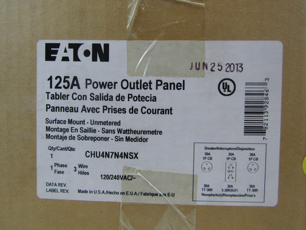 Eaton CHU4N7N4NSX Power Outlet Panels Unmetered 125A 240V 50/60Hz 1Ph 3Wire