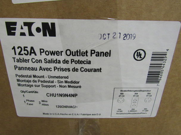 Eaton CHU1N9N4NP Power Outlet Panels Unmetered 125A 240V 50/60Hz 1Ph 3Wire