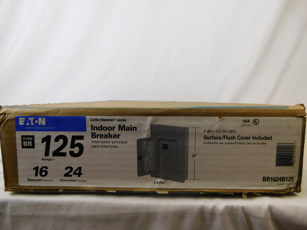 Eaton BR1624B125 Loadcenters and Panelboards BR 1P 125A 120V 50/60Hz 1Ph 3Wire 24Cir 16Sp NEMA 1