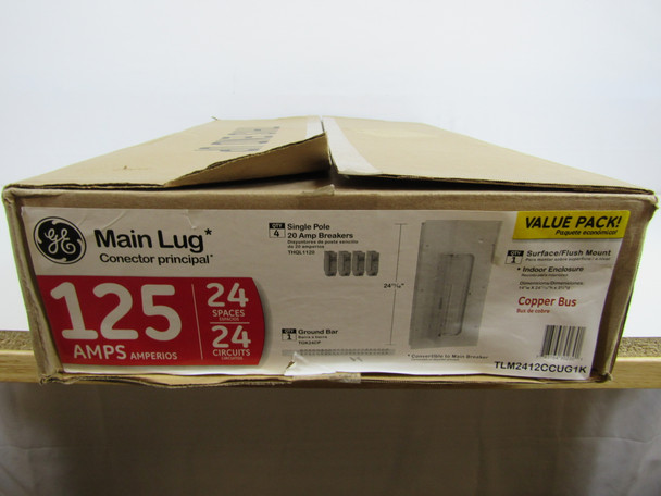 GE TLM2412CCUG1K Loadcenters and Panelboards 1P 125A 240V 50/60Hz 1Ph 3Wire 24Cir 24Sp NEMA 1 Surface/Flush Mounting