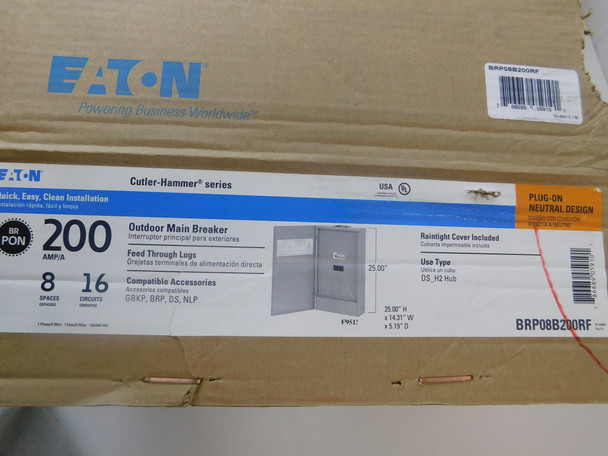 Eaton BRP08B200RF Loadcenters and Panelboards BR 1P 200A 240V 50/60Hz 1Ph 3Wire 16Cir 8Sp NEMA 3R