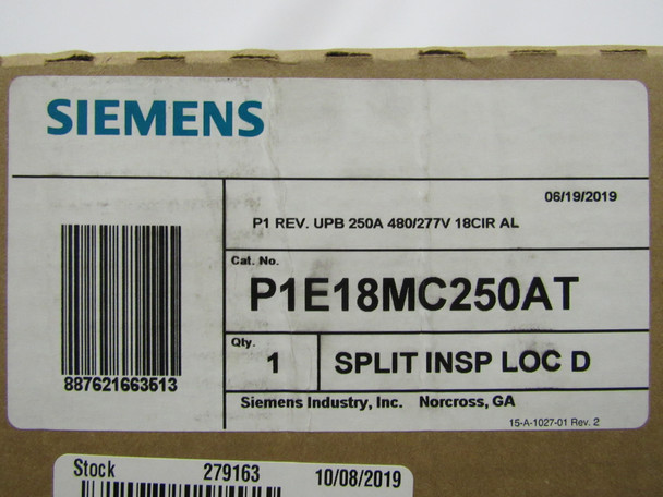 Siemens P1E18MC250AT Loadcenters and Panelboards P1 250A 480V 50/60Hz 3Ph 4Wire 18Cir NEMA 1