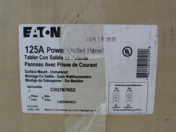 Eaton CHU7N7NSX Power Outlet Panels Unmetered 125A 240V 50/60Hz 1Ph 3Wire NEMA Type 3R
