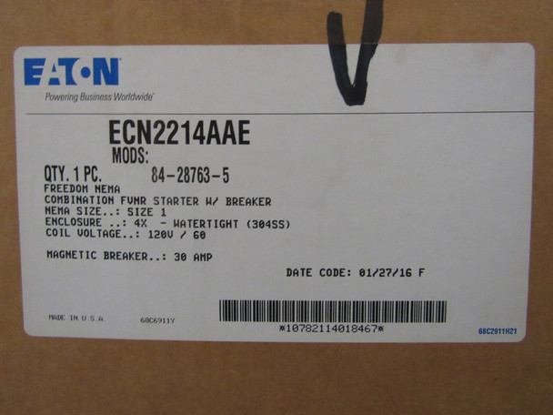 Eaton ECN2214AAE Enclosed Motor Starters Combo Non-Reversing/Circuit Breaker 30A 120V 50/60Hz 3Ph NEMA 4X 110/120VAC NEMA Size 1 60A/600V Fuse Clip