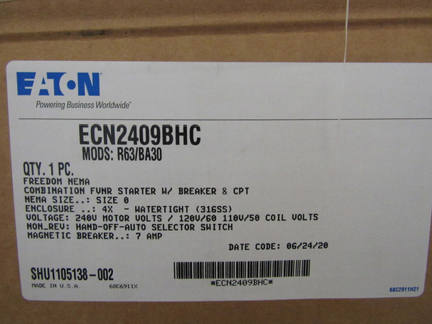 Eaton ECN2409BHC Enclosed Motor Starters Combination FVR Starter w/ Disconnect 7A 240V 50/60Hz NEMA 4X