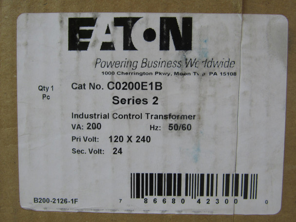 Eaton C0200E1B Control Transformers 240V 50/60Hz SECONDARY VOLTAGE 24V 200kVA