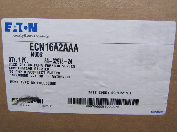 Eaton ECN16A2AAA Enclosed Motor Starters Combination Non-Reversing 3A 120V 50/60Hz 3Ph 1NO 1NC NEMA 3R