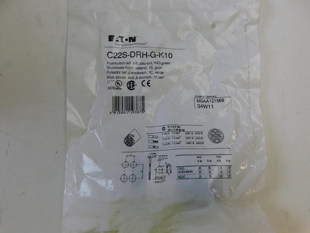 Eaton C22S-DRH-G-K10 Pushbuttons Non-Ill 1NO Green
