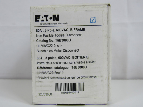 Eaton T5B3080U Disconnect Switches 3P 80A 600V B Frame Non Fusible